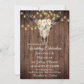 Invitation Crâne boho rustique et lumières sur Mariage bois (Devant)