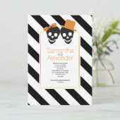 Invitation Crâne couple noir blanc rayures tendance Halloween (Debout devant)