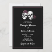 Invitation Crâne Couple Roses Mariage gothique (Devant)