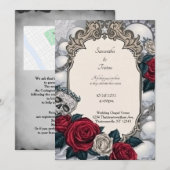 Invitation Crâne couronné et Rose cadre Mariage gothique (Devant / Derrière)