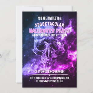 Invitation Crâne dans l'espace. Fête d'Halloween