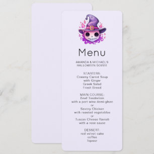 Invitation Crâne dans un chapeau de sorcière Menu fantaisiste