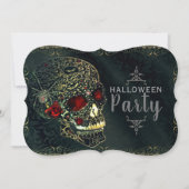 Invitation Crâne de araignée et roses glamour gothique (Devant)