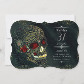 Invitation Crâne de araignée orné de bijoux et roses mariage  (Dos)