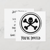 Invitation Crâne de bande dessinée et logo d'os croisés (Devant / Derrière)