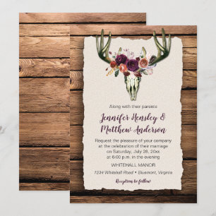Invitation Crâne de cerf Bouquet floral pourpre foncé Grange