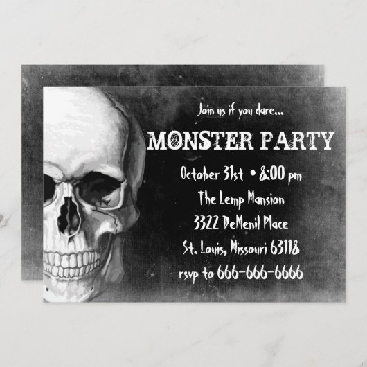 Invitation Crâne de Grunge (Devant / Derrière)