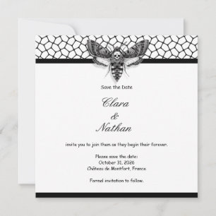 Invitation Crâne de Moth Gothique Save the Date – Élégant Noi