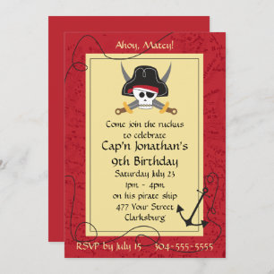 Invitation Crâne de pirate et anniversaire croisé d'épées