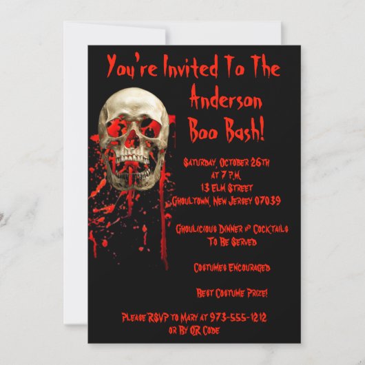 Invitation Crâne de rire noir et rouge Code QR Halloween Part (Devant)