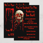 Invitation Crâne de rire noir et rouge Code QR Halloween Part (Devant / Derrière)