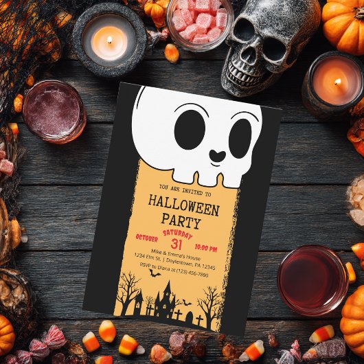 Invitation Crâne de squelette cimetière noir gothique Hallowe
