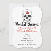 Invitation Crâne de squelette os noirs rose rouge enterrement (Devant)