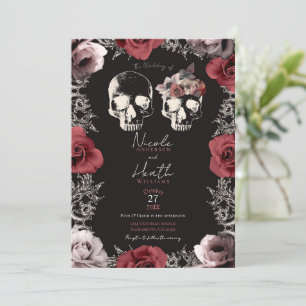 Invitation Crâne de squelette rose mauve poussiéreux mariage 