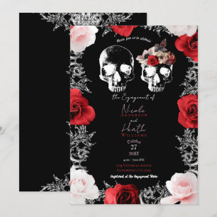 Invitation Crâne de squelette Roses roses gothiques Engagemen