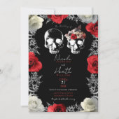 Invitation Crâne de squelette Roses rouges blanches Mariage g (Devant)