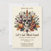 Invitation Crâne de sucre brodé Fleurs d'automne Gothique pas (Devant)