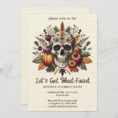 Invitation Crâne de sucre brodé Fleurs d'automne Gothique pas (Devant / Derrière)