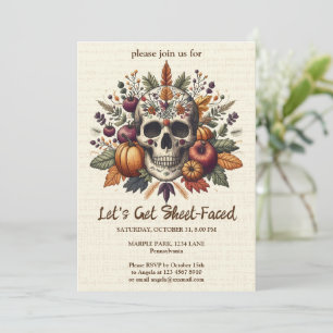 Invitation Crâne de sucre brodé Fleurs d'automne Pastel Goth
