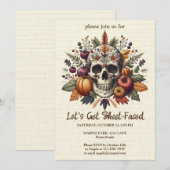 Invitation Crâne de sucre brodé Fleurs de l'automne Gothique  (Devant / Derrière)