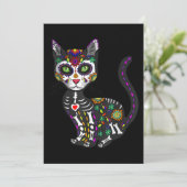 Invitation Crâne de Sucre Chat Mexicain Halloween Jour des Mo (Debout devant)