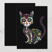 Invitation Crâne de Sucre Chat Mexicain Halloween Jour des Mo (Devant / Derrière)