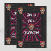 Invitation Crâne de sucre en bois sculpté avec des Couronnes  (Devant / Derrière)