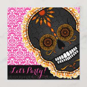Invitation Crâne de sucre incliné par orange de Feliz Muertos