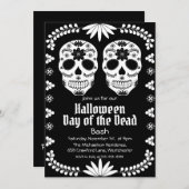 Invitation Crâne de Sucre Mexicain Fête Noir et Blanc (Devant / Derrière)