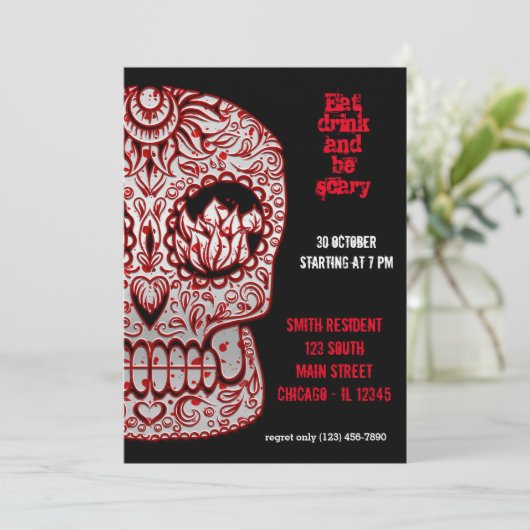 Invitation Crâne de sucre sanglant (Debout devant)
