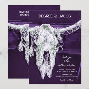 Invitation Crâne de taureau violet foncé de campagne occident