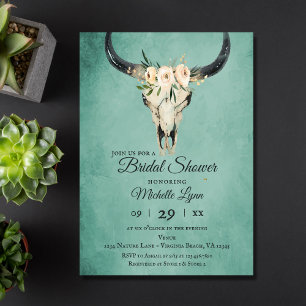 Invitation Crâne de vache florale Boho sur Fête des mariées T