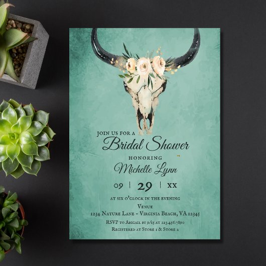 Invitation Crâne de vache florale Boho sur Fête des mariées T