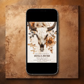Invitation Crâne de vache rousse Floral Boho Western Mariage