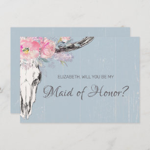 Invitation Crâne de vache rustique Boho Blush Floral Maid of
