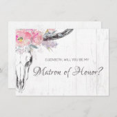 Invitation Crâne de vache rustique Boho Blush Floral Matron d (Devant / Derrière)