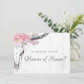Invitation Crâne de vache rustique Boho Blush Floral Matron d (Debout devant)