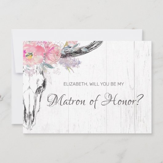 Invitation Crâne de vache rustique Boho Blush Floral Matron d (Devant)