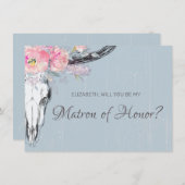 Invitation Crâne de vache rustique Boho Blush Floral Matron d (Devant / Derrière)