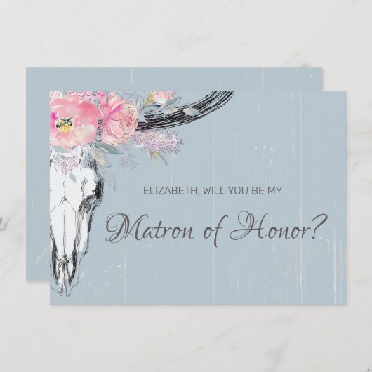 Invitation Crâne de vache rustique Boho Blush Floral Matron d (Devant / Derrière)