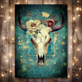 Invitation Crâne de vache rustique Boho floral Mariage occide