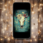 Invitation Crâne de vache rustique Boho floral Mariage occide