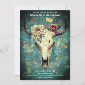 Invitation Crâne de vache rustique Boho floral Mariage occide (Devant)