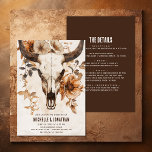 Invitation Crâne de vache rustique Boho floral tout en un Mar<br><div class="desc">Voici notre Rustic Cow Skull Floral Boho Western All-in-One Faire-part de mariage, un mélange parfait de charme robuste et d'élégance naturelle. Avec son design captivant, avec un crâne de vache orné de fines fleurs, cette invitation donne le ton de votre fête d'inspiration occidentale. Conçu avec des détails rustiques et des...</div>