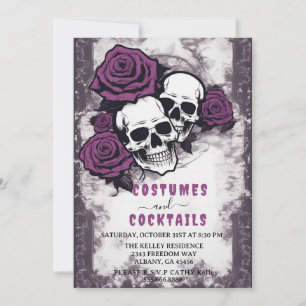 Invitation Crâne déprimé Violet Rose fête d'Halloween