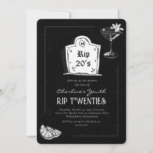 Invitation Crâne des années 20 de RIP Black 30th Birthday Par (Devant)