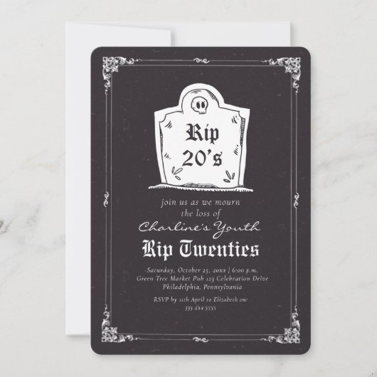 Invitation Crâne des années 20 de RIP Black 30th Birthday Par (Devant)
