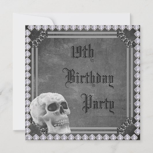 Invitation Crâne & Diamants Double Face 19e Anniversaire (Devant)