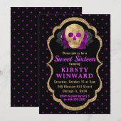 Invitation Crâne d'or Polka florale point Halloween Sweet 16 (Devant / Derrière)