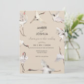 Invitation Crane douce beige oiseaux art mariage (Debout devant)